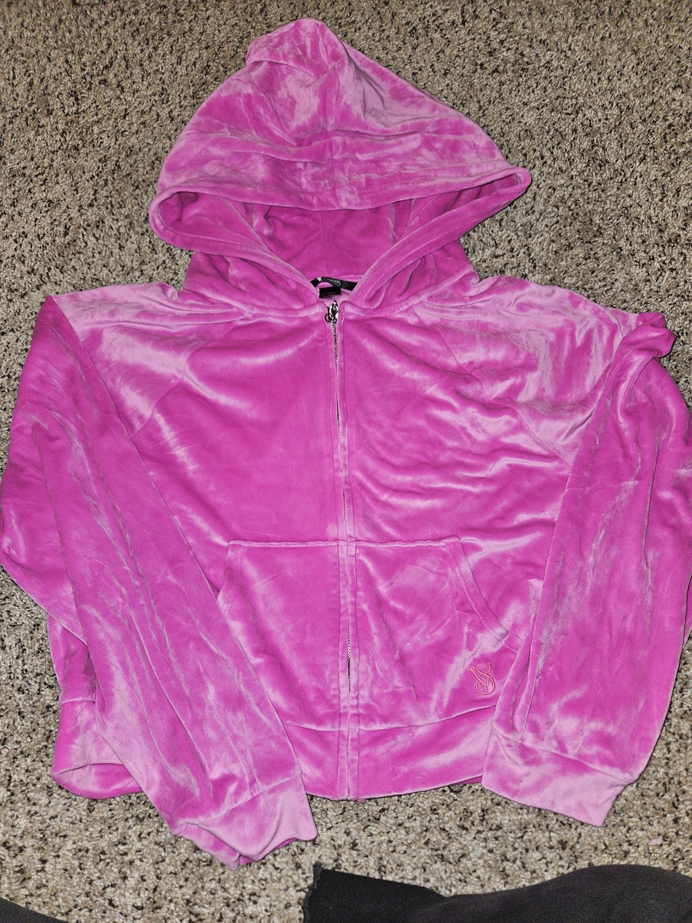 Victoria's Secret Plush Hot Pink Hooded Zip Jacket